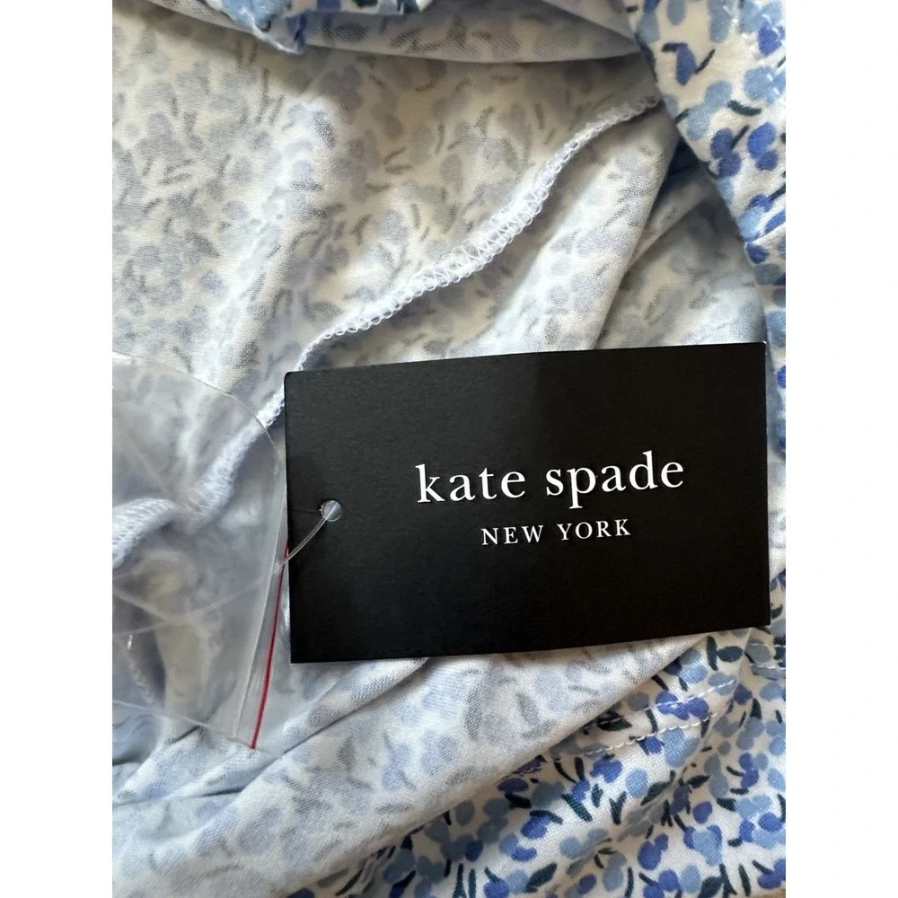Kate Spade WHITE/BLUE FLORAL‎ Soft Knit Cropped Pajama Set Women's M Spring